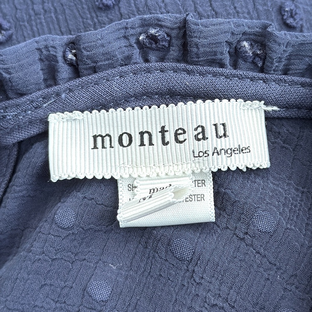 Monteau Navy Textured Ruffle Blouse Size Medium - Picture 5 of 5